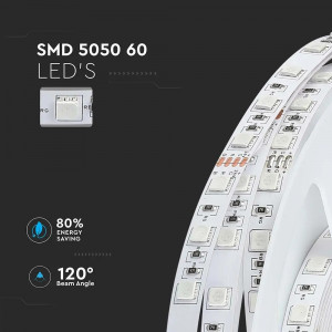 Banda led SMD 5050 V-TAC, RGB, 7W/m, 900lm/m, 60 leduri/m, 24V, IP20 [3]- savelectro.ro