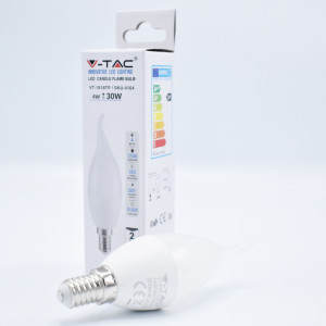 Bec LED flacara 4W (30W), E14, C37T, 320 lm, lumina calda (2700K), opal, V-TAC