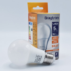 Bec led 5W (35W), E27, A60, 400 lm, lumina calda (3000K), opal, Braytron