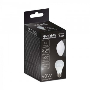 Bec LED 8.5W(60W) V-TAC, E27, 806 lm, lumina neutra (4000K), clasa energetica F [3]- savelectro.ro