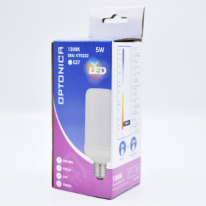 Bec LED efect flacara 5W (10W), E27, 150 lm, lumina calda (1300K), opal, Optonica