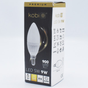 Bec led lumanare 9W (90W), E14, C37, 900 lm, lumina calda (3000K), opal, Kobi