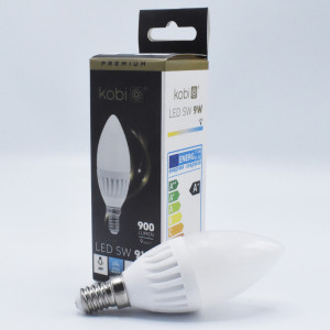 Bec led lumanare 9W (90W), E14, 900 lm, lumina rece (6000K), A+, opal, Kobi