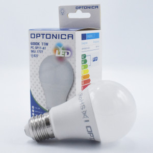 Bec LED opal 11W (75W), 1055 lm, lumina rece (6000K), A+, Optonica