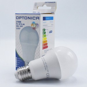 Bec LED opal 15W (90W), E27, 1320 lm, lumina calda (2700 K), A+, Optonica