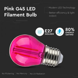 Bec LED roz 2W V-TAC, G45, filament, E27, 60 lm, sticla colorata, lumina decorativa [5]- savelectro.ro