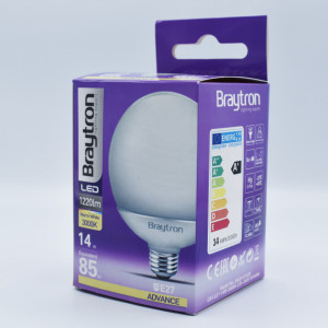 Bec led sferic 14W (85W), E27, G95, 1220lm, lumina calda (3000K), opal, Braytron