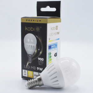 Bec led sferic 9W (90W), E14, 900 lm, A+ , lumina calda (3000K), Kobi