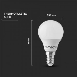 Bec LED sferic V-TAC, 5.5W(40W), E14, P45, 470 lm, lumina neutra (4000K), clasa energetica F [3]- savelectro.ro