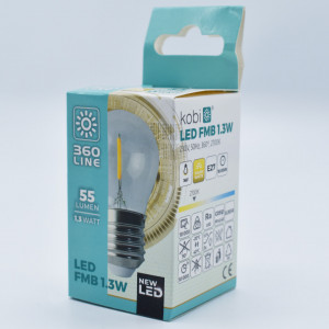 Bec led sferic Vintage filament 1.3W (10W), E27, 55lm, lumina calda (2700K), clar, Kobi