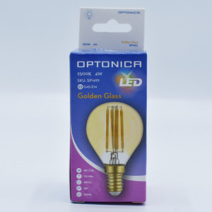 Bec led sferic Vintage filament 4W (27W), E14, G45, 400lm, lumina calda (2500K), auriu, Optonica