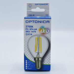 Bec led sferic Vintage filament 4W (27W), E14, G45, 400lm, lumina calda (2700K), clar, Optonica