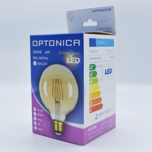 Bec led Vintage filament 4W (36W), E27, G95, 400 lm, lumina calda (2500K), auriu, Optonica