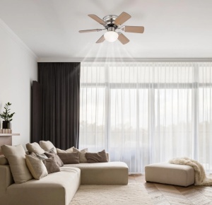 Candelabru Ugo, cu ventilator, intrerupator, 1xE27, nichel mat, crom, aspect lemn, IP20, Globo Lighting [7]- savelectro.ro
