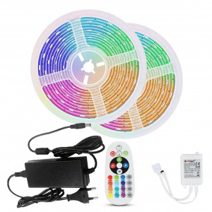 Banda LED, Kit Banda LED 5050, RGB, 10m (2x5m), Interior+Exterior, 60 LEDuri/m, Controller+Alimentare - savelectro.ro