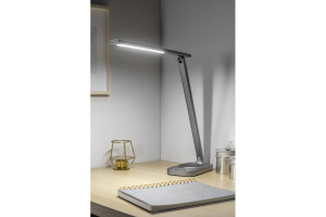 Lampa de birou LED GTV Bressi, 8W, incarcare wireless, temperatura de culoare ajustabila, telecomanda, gri/negru