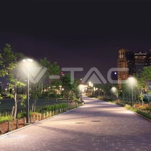 Lampa solara de gradina LED 7.5W, lumina neutra (4000 K), senzor miscare, panou solar, IP65, neagra, V-TAC [16]- savelectro.ro