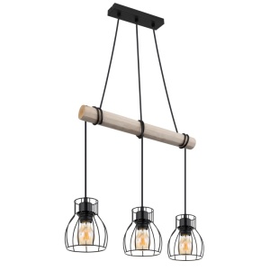 Lustra Mina, 3xE27, IP20, negru mat/lemn natur, Globo Lighting
