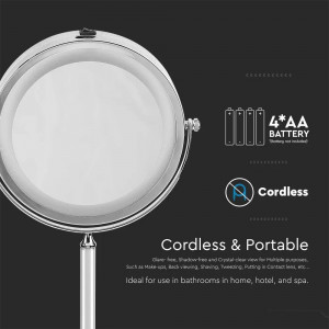 Oglinda dubla LED pentru machiaj 6629-VT, marire 1X sau 3X, stativ crom, alimentare cu baterii, V-TAC [4]- savelectro.ro