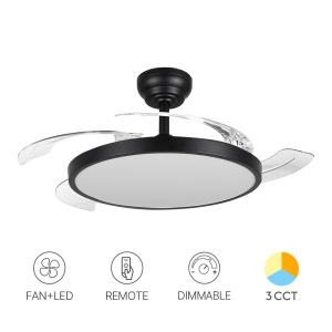 Plafoniera LED cu ventilator, Braytron, 32W+30W, CCT, lumina calda/neutra/rece, negru, telecomanda