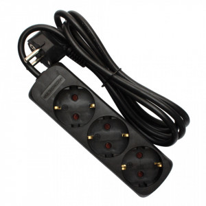 Prelungitor 3 prize 3 metri, cablu 3x1, max 10A, negru, Strohm