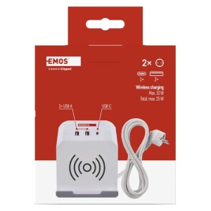 Prelungitor cub, 2m, 2 prize USB-A USB-C, Qi, alb, Emos [6]- savelectro.ro