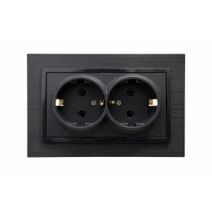 Prize si intrerupatoare Olbia, Priza dubla cu impamantare, neagra, 16A, Olbia Titan - savelectro.ro