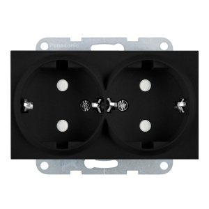 Prize si intrerupatoare Panasonic, Priza dubla cu impamantare, protectie copii, 16A, IP20, Negru, Panasonic Karre Plus 55 - savelectro.ro