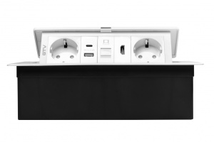 Priza incastrabila dreptunghiulara MULTISOFT, 2x Schuko, USB A+C, RJ45, HDMI,1.5 m, alba, GTV [2]- savelectro.ro