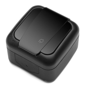 Priza simpla, montaj aplicat, protectie IP54, neagra, Palmiye Viko