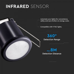 Senzor de miscare cu infrarosu, montaj in doza, negru, detectie 360 de grade, V-TAC [9]- savelectro.ro