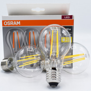 Set 3 becuri led Vintage Filament 7W (60W), E27, A60, 806 lm, lumina calda (2700K), clar,, Osram Ledvance