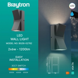 Aplica LED pentru exterior Vekta, 12W, 1200lm, temperatura de culoare ajustabila (3000K-6500K), gri, Braytron [6]- savelectro.ro