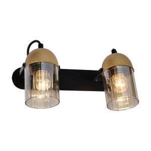 Klausen Stoc, Aplica Rafad LY-3497, 2xE27, negru si auriu, sticla fumurie, stil industrial, IP20 - savelectro.ro