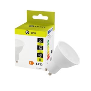 Bec led 3W (25W) G-Tech, Spot, GU10, 240 lm, lumina calda (3000K), clasa energetica F