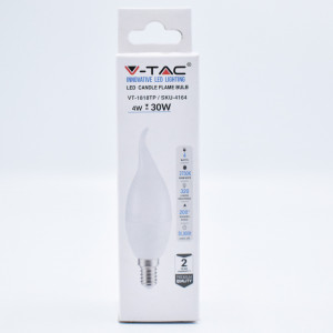 Bec LED flacara 4W (30W), E14, C37T, 320 lm, lumina calda (2700K), opal, V-TAC