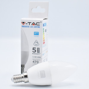 Bec LED dimabil lumanare 5.5W (40W) cip Samsung , E14, C37, 470 lm, lumina rece (6400 K), V-TAC