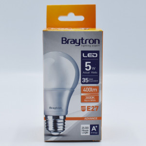 Bec led 5W (35W), E27, A60, 400 lm, lumina calda (3000K), opal, Braytron