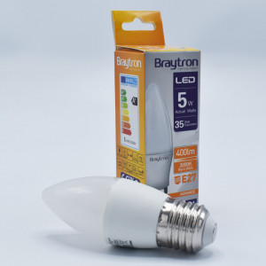 Bec led lumanare 5W (35W), E27, C37, 400lm, lumina calda (3000K), opal, Braytron