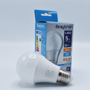 Bec led 5W (35W) Braytron, A60, E27, 400lm, lumina rece (6500K), clasa energetica F