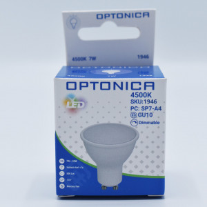 Bec led GU10 dimabil 7W (33W), 500 lm, 110 grade, lumina neutra (4500K), opal, Optonica