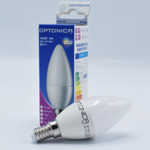 Bec led lumanare 6W (32W), E14, 480lm, lumina neutra (4500K), opal, Optonica