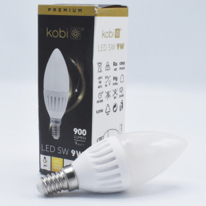 Bec led lumanare 9W (90W), E14, C37, 900 lm, lumina calda (3000K), opal, Kobi