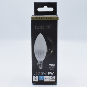 Bec led lumanare 9W (90W), E14, 900 lm, lumina rece (6000K), A+, opal, Kobi