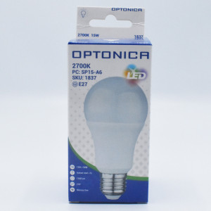 Bec LED opal 15W (90W), E27, 1320 lm, lumina calda (2700 K), A+, Optonica