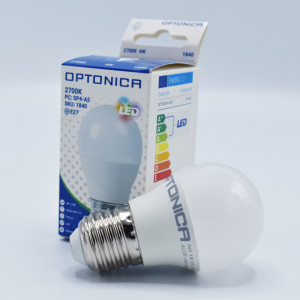 Bec led 4W (21W), E27, G45, 320 lm, lumina calda (2700K), opal, Optonica
