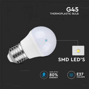 Bec LED sferic 3.7W (30W), E27, G45, 320 lm, lumina rece(6500K), opal, V-TAC [5]- savelectro.ro