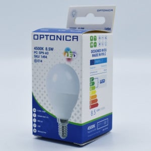 Bec led sferic 8.5W (60W), E14, G45, 806lm, lumina neutra (4500K), opal, Optonica