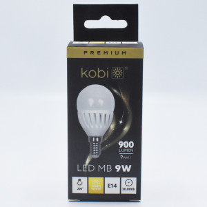 Bec led sferic 9W (90W), E14, 900 lm, A+ , lumina calda (3000K), Kobi