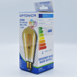 Bec led decorativ 4W (35W) filament, E27, 400lm, 2500K lumina calda, clar, Optonica